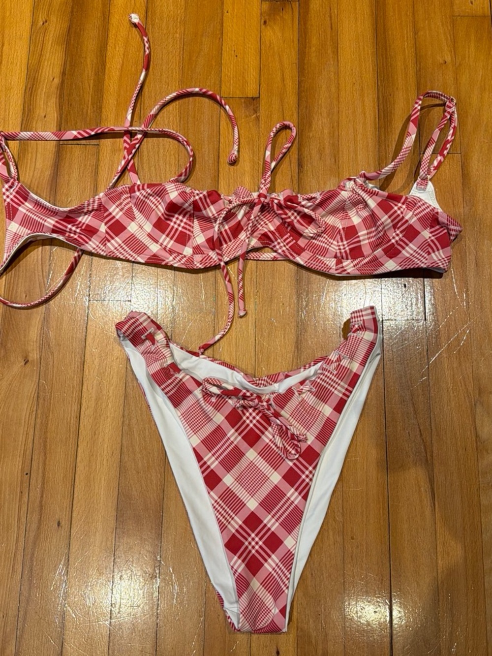 Frankie's Bikinis Red Plaid Tie-Front Two-Piece Bikini